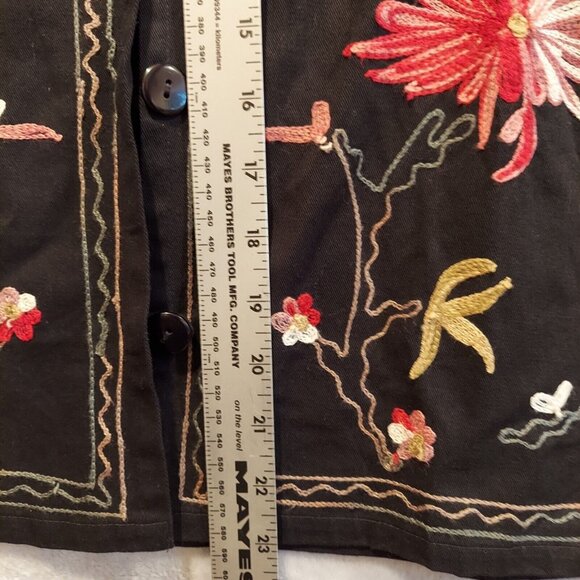 New Identity Jacket Womens M Black Floral Embroidery Artsy Art T Wear Boho retro - Picture 6 of 10